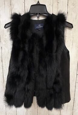 Lucchese 1883 Womens Genuine 100% Fox Fur Vest Jacket Small Black Sleeveless